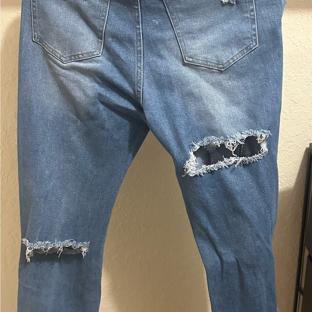 Rhinestone Chain Distressed Light Blue Jeans - Picture 2 of 2